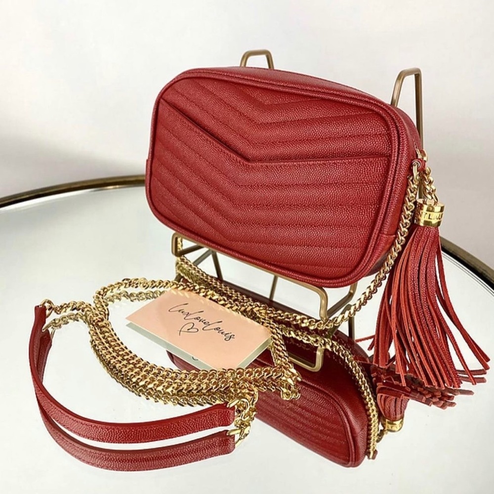 YSL red Lou Mini Leather Crossbody Bag - Picture 4 of 7